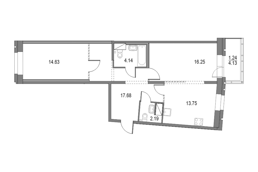 2-комнатная квартира 68.64 м², 13/13 эт., ЖК «Приморский квартал»